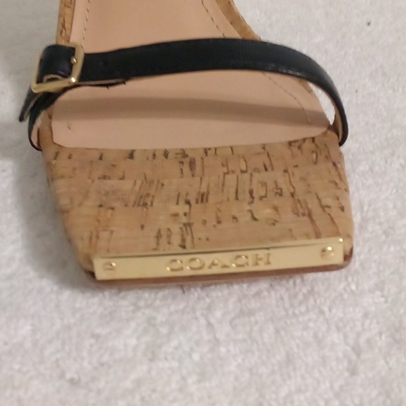 COACH KIT LEATHER SQUARE TOE STILETTO |SIZE 9.5 | BLACK / WOOD COLOR - Picture 6 of 12